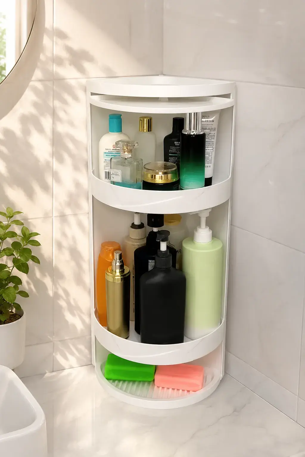 White Tiered Corner Bathroom Shelf